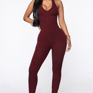 Burgundy Standing Tall Ribbed Jumpsuit
